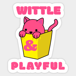 Little Cute Playful Pink Cat Wittle And Playful Playing WAP Kitten in a Yellow Bin Art Sticker